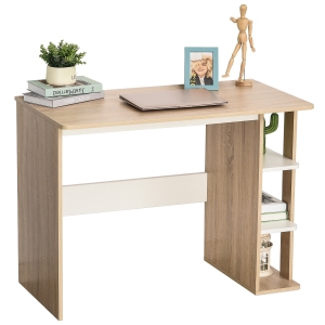 HOMCOM Secretária 2 em 1 com prateleira de 3 níveis Superfície Grande Amplo espaço de armazenamento 100x55x74 cm Madeira