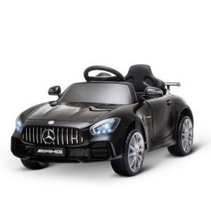 HOMCOM Carro elétrico para crianças acima de 3 anos Mercedes GTR licenciado Bateria 12V com controle remoto Música Faróis Porta dupla de abertura Carga 25kg 105x58x45 cm Preto