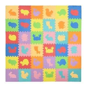 HOMCOM Tapete Puzzle para Bebés 36 Peças 31,5x31,5cm Quebra Cabeças Infantil Modelo de Animais de Espuma EVA Área de Cobertura 3,24m² Multicor