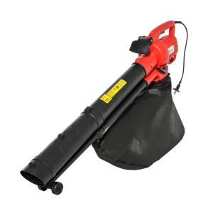 Outsunny 3 em 1 Aspirador Soprador e Triturador de Folhas Elétrico Potência 3000W Velocidade de 270km/h com Bolsa Coletora 45L e 2 Rodas 118x17x29cm Preto