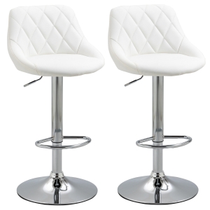 HOMCOM Conjunto de 2 Bancos de Bar Giratórios com Altura Ajustável Bancos Altos Moderno de Cozinha com Base Redonda e Apoio para os Pés 51,5x48x83-104cm Branco