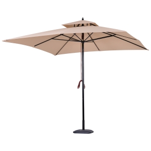 Outsunny Chapéu de Sol com Teto Duplo Chapéu de Sol com Sistema de Polia Mastro Desmontável para Jardim Pátio Piscina 300x300x297cm Bege
