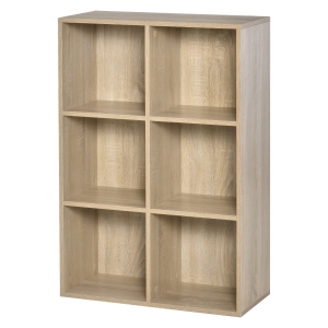 HOMCOM Estante para Livros Estante de Madeira de 3 Níveis com 6 Compartimentos de Armazenamento para Sala de Estar Dormitório Escritório 65,5x30x97,5cm Carvalho