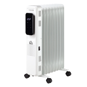 HOMCOM Radiador a Óleo 1830/2180W com 3 Modos de Aquecimento Tela LED Controle Tátil Termostato Temporizador 24H e Rodas Baixo Consumo para 20m² 42,5x24x63cm Branco