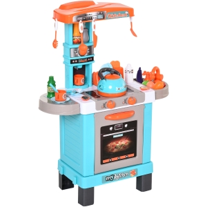 HOMCOM Conjunto de brinquedos de cozinha para crianças acima de 3 anos Luzes e sons educacionais azul