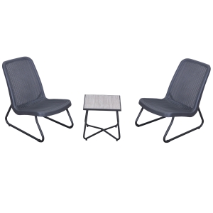 Outsunny Conjunto de Móveis de Jardim 3 Peças Jogo de 2 Cadeiras e Mesa com Bancada de Cristal Temperado Efeito Mármore para varanda Jardim 53,5x80,5x76cm Cinza