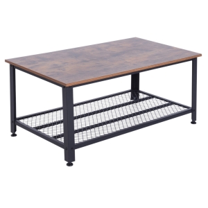 HOMCOM Mesa de Centro com Prateleira Mesa Auxiliar Multifuncional Estilo Industrial para Sala de Estar Dormitório Metal e Madeira 106x60x45cm Madeira e Preto