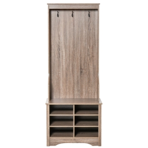 HOMCOM Prateleira para sapatos com banco 3 ganchos e 6 compartimentos para sapatos estilo vintage 68,5x39,5x173 cm madeira