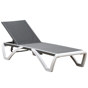 Outsunny Espreguiçadeira de jardim reclinável com rodas e encosto ajustável em 5 níveis de alumínio para varanda 170x67,5x95 cm Branco cinza