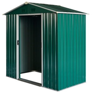 Outsunny Galpão de jardim 2,2 m² Galpão de armazenamento de ferramentas de aço galvanizado com porta deslizante 194x110x184 cm Verde