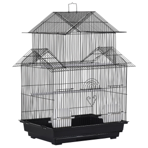 PawHut Gaiola de metal com bandeja removível para periquitos tentilhões canários 51x40x67 cm preto