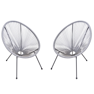 Outsunny Conjunto de 2 Cadeiras de Jardim acapulco de Vime Forma Oval com Apoia Braços Encosto Alto para Interior Exterior 73x77x87 cm Cinza