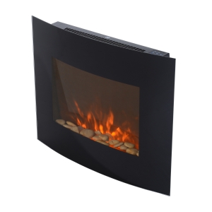 HOMCOM Lareira Elétrica Vidro Ferro Preto 65x11,4x52 cm