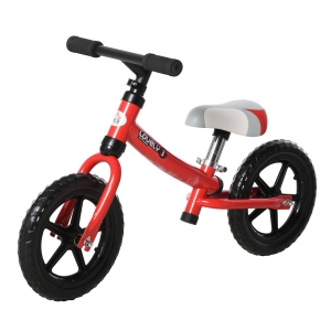 HOMCOM Bicicleta sem pedal para criança acima de 2 anos com selim ajustável em altura Pneus EVA máx. 25 kg Metal 65x33x46 cm Vermelho
