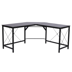HOMCOM Secretária de Canto para Escritório Casa Secretária em Forma de L com Estrutura de Aço 150x150x76 Preto