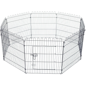 PawHut Parque para Animais de Estimação com 8 Paineis 71x61cm Dobrável Cerca para Animais de Estimação com Porta com Trava para Jardim Pátio Exterior Preto