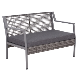 Outsunny Sofá de Dois lugares de vime com Almofada Removível para jardim varanda cor Cinza 118x75x79 cm