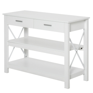 HOMCOM Mesa consola tipo aparador de estilo moderno com 2 gavetas e prateleiras inferiores 105x40x76 cm Branco