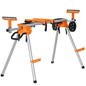 DURHAND Suporte para serra de esquadria dobrável e extensível com roletes ajustáveis em altura e comprimento com rodas e cabo 167x74x95,5 cm Laranja
