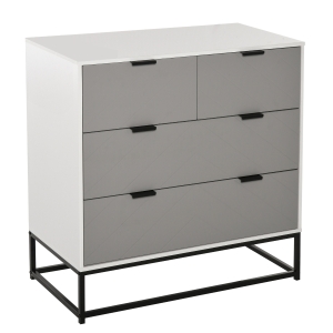 HOMCOM Cômoda tipo aparador com 4 gavetas base elevada e desenho anti derrapante 80x40x79 cm Branco Cinzento e Preto