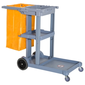 HOMCOM Carrinho de Limpeza com Saco 100L Profissional e Multifuncional para Colectividades Hostal do Hotel com 3 Bandejas e 1 Plataforma 113x50.5x96.5cm