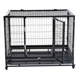 PawHut Gaiola de Metal para animais de estimação tipo trasportadora para Cão Grande com Rodas e Bandejas Removível 92x62x75cm Preto