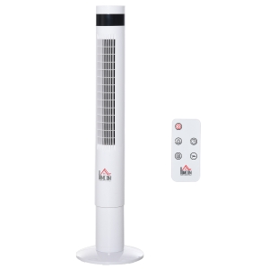 HOMCOM Ventilador de torre com 3 Modos 3 VelocidadesTela LED 12H de Temporizador Oscilante de 85 ° com Controle Remoto Altura 110 cm Branco