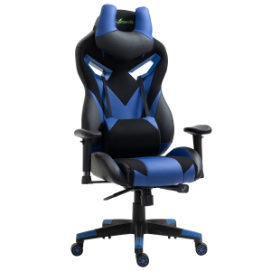 Vinsetto Cadeira de Gaming Ergonômica Cadeira Gamer Giratória com Altura Ajustável Apoio para o Braço Apoio para a Cabeça e Almofada Lombar Removíveis 72x77x127-13cm Azul