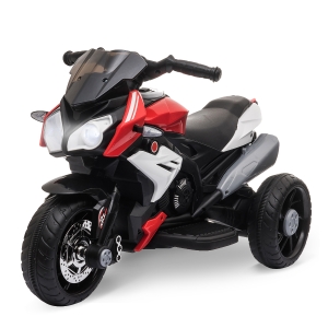 HOMCOM Motocicleta Elétrica Infantil com 3 Rodas Triciclo para Crianças acima de 3 anos com Bateria 6V Recarregável Funções de Música Buzina Faróis 86x42x52cm Preto e Vermelho