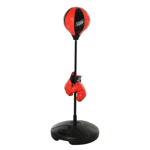 HOMCOM Saco de boxe infantil altura ajustável com luvas Suporte estável mola de 360º 38x38x87-120cm Preto e vermelho