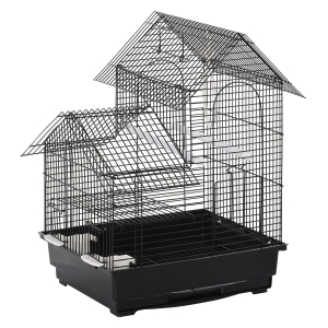 PawHut Gaiola metálica para pássaros com alimentadores ganchos giratórios e bandeja removível 39x34x47 cm Preto
