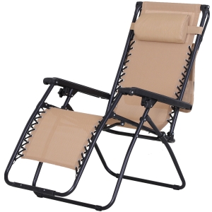 Outsunny Espreguiçadeira Dobrável Gravidade Zero com Toldo Apoio para os Braços Espreguiçadeira Reclinável com Bandeja Removível 90x67x110cm Bege