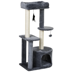 PawHut Árvore de gato de vários níveis Raspador com 1 quarto e 2 plataformas cinza