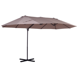 Outsunny Chapéu de Sol Duplo Inclinável para Jardim Terraço Chapéu de Sol Excêntrico à Manivela com 12 Hastes de Aço 270x440x250cm Marrom