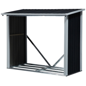 Outsunny Abrigo para Lenha de Aço Galvanizado Abrigo de Armazenamento de Lenhas com Teto Inclinado para Jardim Terraço Exterior 182 x 89 x 136/148cm Cinza