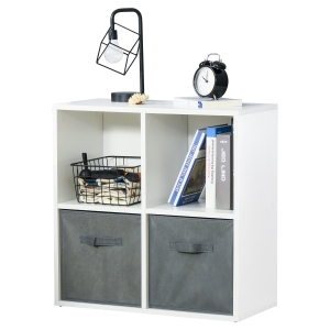 HOMCOM Estante para Livros de 4 Cubos Estante Modular com 2 Cestos Removíveis de TNT para Escritório Estúdio Dormitório 61,5x30x61,5cm Branco e Cinza