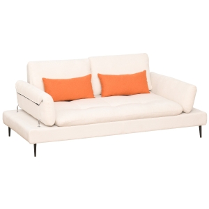 HOMCOM Sofá de 2 lugares conversível em cama de solteiro com encosto ajustável e apoios de braços dobráveis 2 almofadas lombares acolchoadas Pernas de metal 213x112x83 cm bege