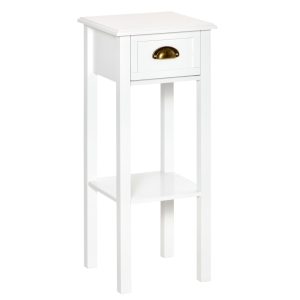 HOMCOM Mesa Auxiliar Mesa de Cabeceira com Gaveta e Prateleira de Armazenamento Estilo Moderno para Sala de Estar Dormitório 30x30x75cm Branco