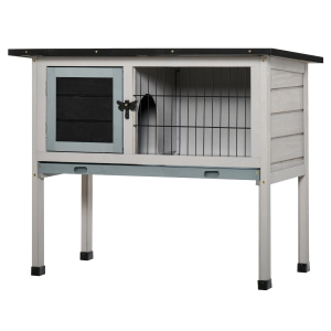 PawHut Casa para Coelhos de Madeira Coelheira para Exterior com Bandeja Removível e Telhado Asfáltico 86x45x70cm Cinza Preto