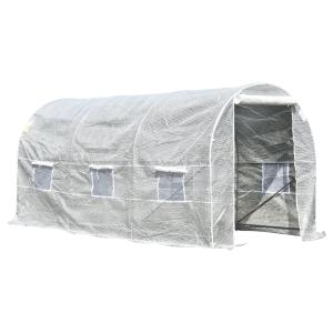 Outsunny Estufa de Jardim 400x200x200cm Estufa de Túnel com Portas Enroláveis e 6 Janelas Cobertura de PE 140 g/m² Estrutura de Metal para Cultivo de Plantas Verduras Branco