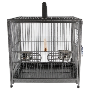 PawHut Gaiola de pássaro metálica espaçosa para papagaios interiores ou exteriores com 4 portas 2 alimentadores de aço inoxidável removíveis Fácil de transportar 46x36x56cm