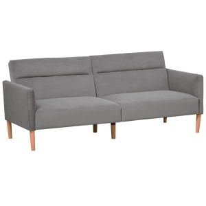 HOMCOM Sofá-cama conversível e reclinável com apoios de braços e 2 costas ajustáveis separadamente em 3 posições Aveludado 196x85x82 cm cinza