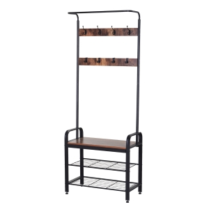 HOMCOM Cabide de metal Sapateira 3 Prateleiras 8 Ganchos Cabide para Sapatos Roupas para Entrada Corredor 72x34x185cm