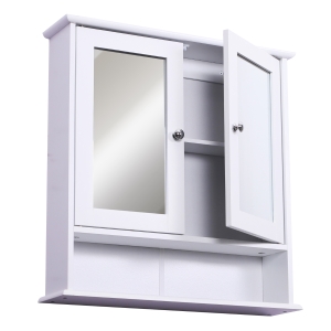 kleankin Armário de banheiro com parede de espelho com 2 portas 3 níveis de armazenamento de parede Cor Branco 56x13x58cm