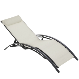Outsunny Espreguiçadeira Reclinável com Encosto Ajustável em 5 Posições e Apoio de Cabeça Removível Acolchoado Alumínio Textilene para Jardim Terraço Varanda 171x64x82 cm Bege