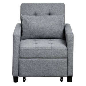 HOMCOM Sofá-cama Individual Poltrona com encosto reclinável Almofada removível Assento acolchoado e 4 rodas 69x77x84 cm Cinza