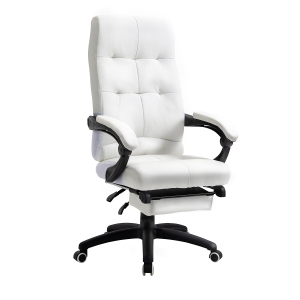 Vinsetto Cadeira de escritório ergonômica giratória com função de inclinação altura ajustável Apoio de braço e apoio para os pés em couro sintético 65x65x114-124 cm Branco
