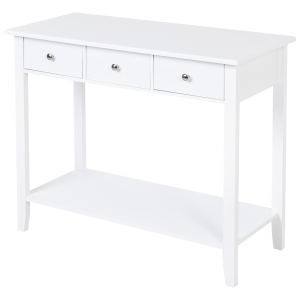 HOMCOM Mesa consola tipo aparador para corredor com 3 gavetas e 1 prateleira 90x40x75cm Branco