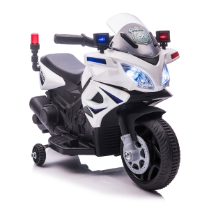 HOMCOM Mota Elétrica Infantil de Polícia Bateria 6V Recarregável para Crianças acima de 18 Meses com Faróis Buzina e Rodas de Equilíbrio Velocidade Máx. 3km/h 69x39x43cm Multicor
