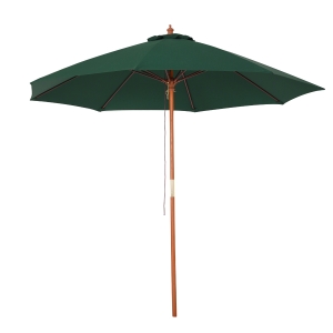 Outsunny Guarda-sol com poste de madeira removível ângulo ajustável Sistema de polia de ventilação para jardim Pátio Piscina Terraço Ø257x253 cm Verde escuro
